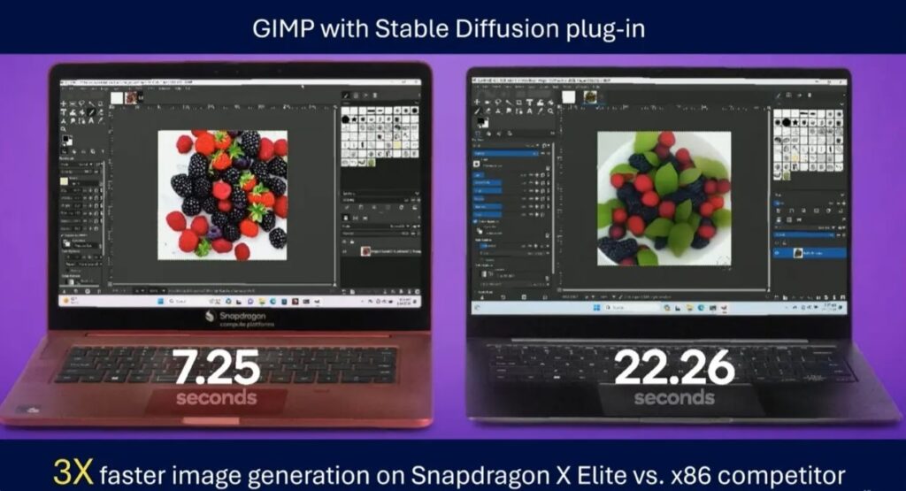 Gimp with stable diffusion generate ai image on snapdragon x elite vs intel core ultra