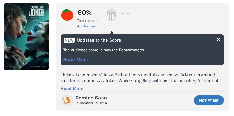 Joker 2's rotten tomatoes score