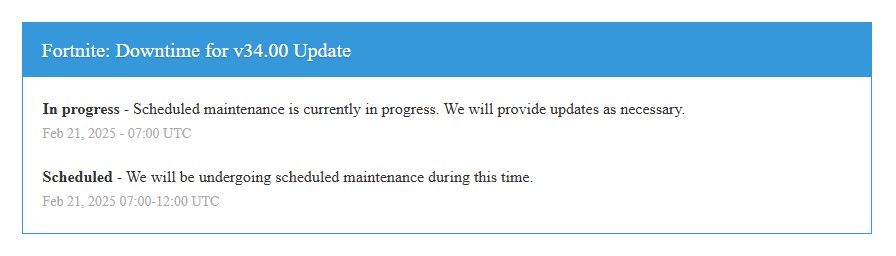 Fortnite Downtime Update
