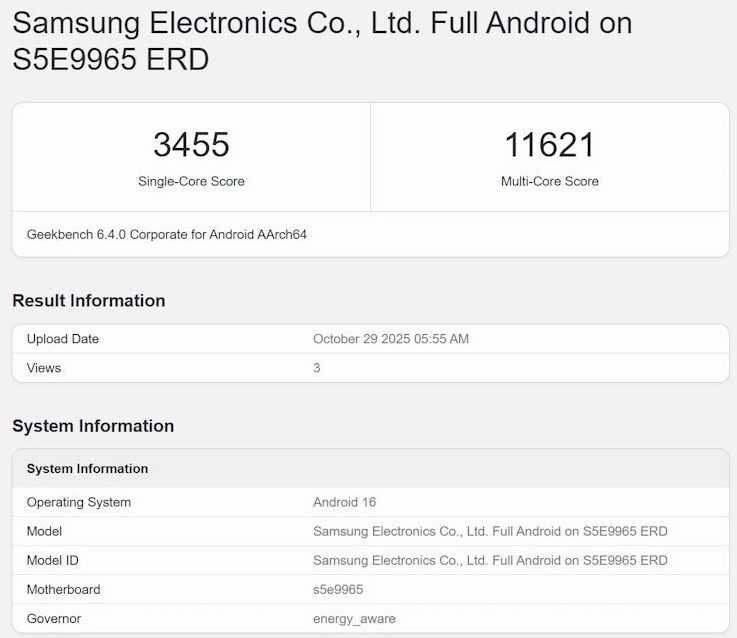 Samsung Exynos 2600 Breaks Cover: Geekbench Scores Rival Snapdragon 8 Elite Gen 5 1 Exynos 26000 Specs Leaked on Geekbench