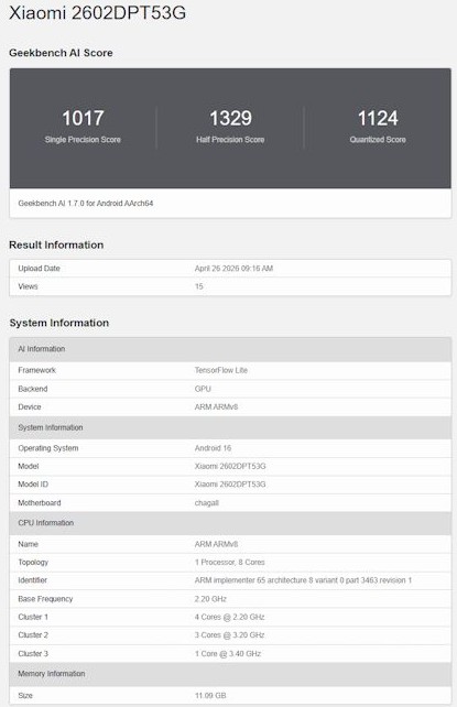 Xiaomi 17T Spotted on Geekbench with Powerful Dimensity 8500 Chipset 1 Geekbench results show high performance scores